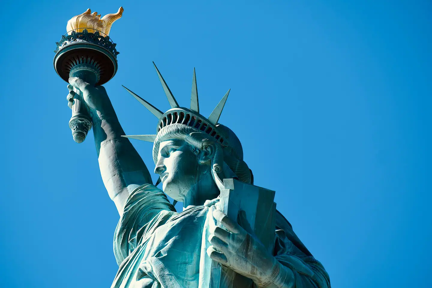 The Statue of Liberty in New York, viewed from below